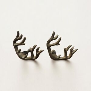 Cast Iron Drawer Pull Handle Animal Deer Buck Antlers Cabinet Knob Set Of 2 (#6)